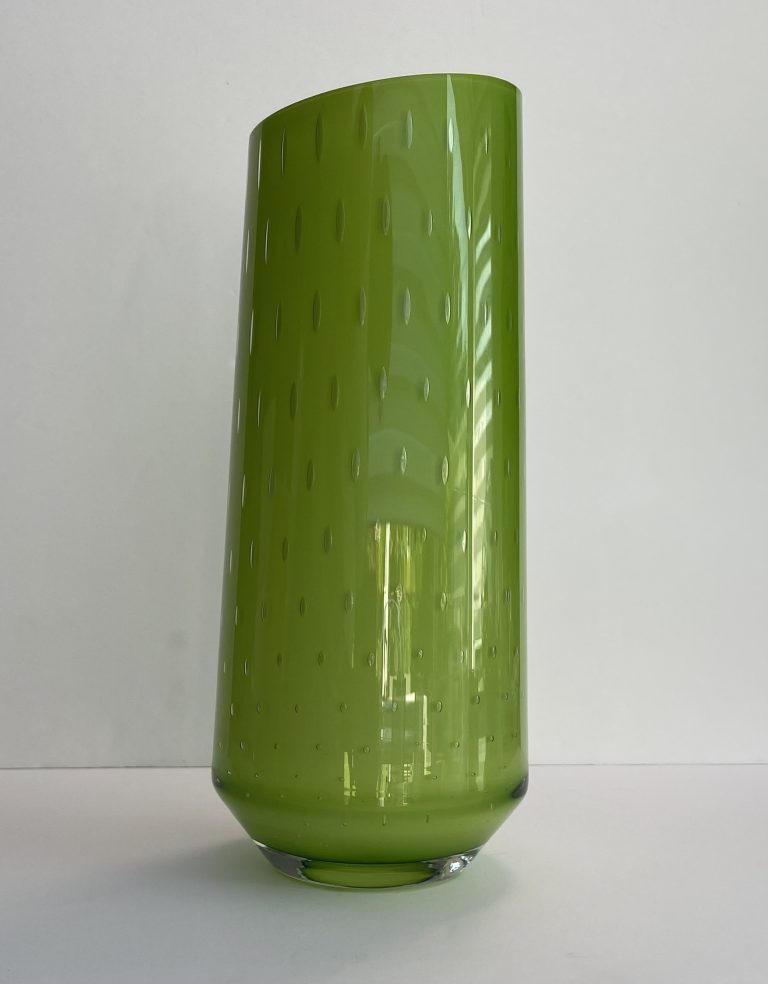 Vase en cristal vert avec bulles, pièce unique, J. Closset, VSL