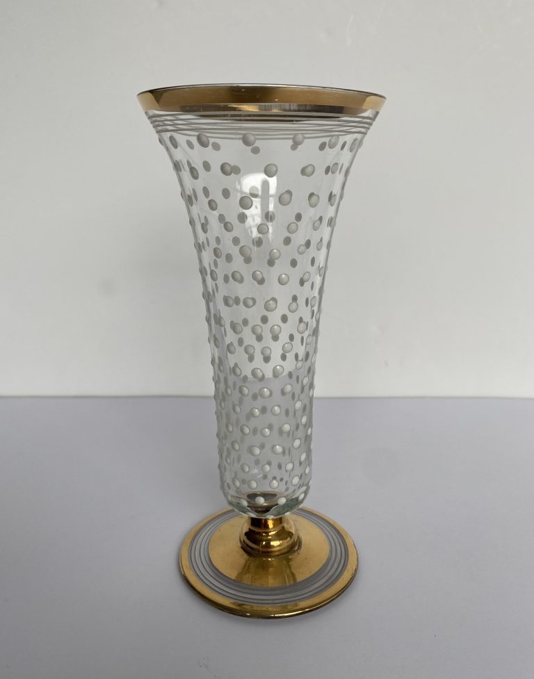 White polka dot vase, with golden edges and base